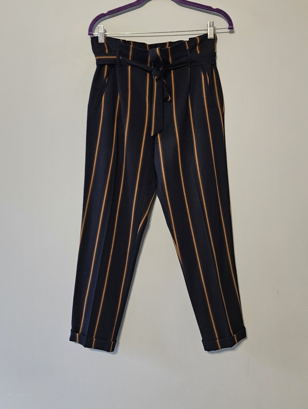 Zara Navy Pants with Orange Stripes